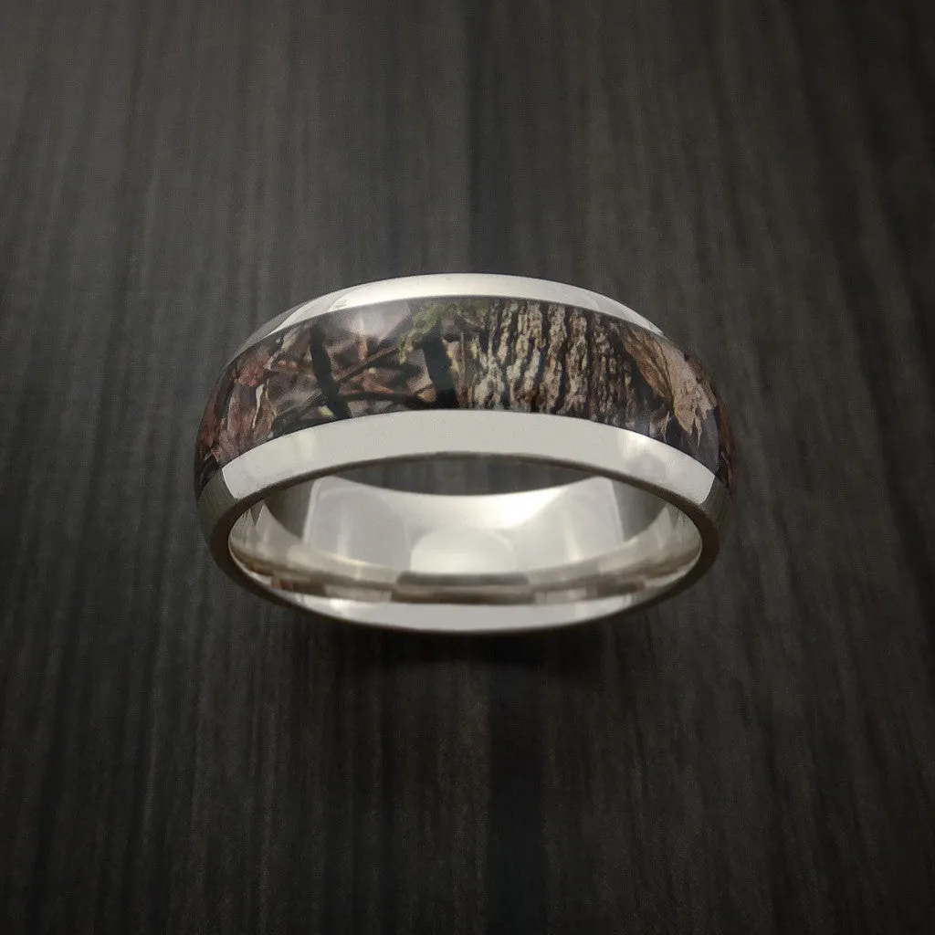 14k White Gold Men's Ring with Camo Inlay Custom Made Wedding Band