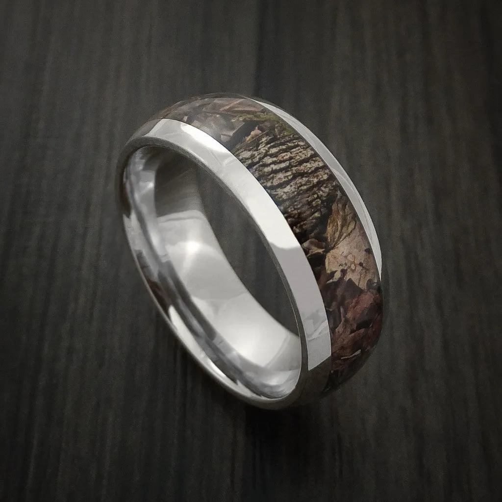 14k White Gold Men's Ring with Camo Inlay Custom Made Wedding Band