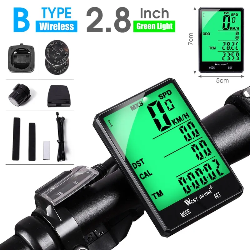 2.8" Large Screen Bicycle Computer Waterproof Wireless Wired Bike Computer Speedometer Odometer Cycling Stopwatch