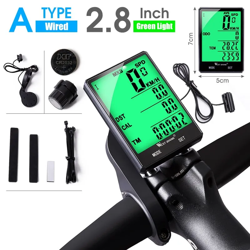 2.8" Large Screen Bicycle Computer Waterproof Wireless Wired Bike Computer Speedometer Odometer Cycling Stopwatch