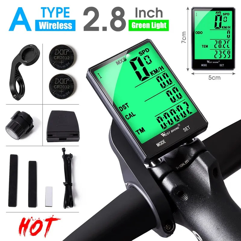 2.8" Large Screen Bicycle Computer Waterproof Wireless Wired Bike Computer Speedometer Odometer Cycling Stopwatch