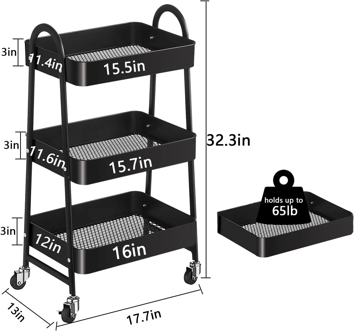 3-Tier Utility Rolling Cart