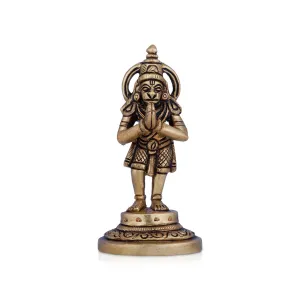 Anjaneya Statue - 3.5 x 1.5 Inches | Antique Brass Idol/ Hanuman Statue for Pooja/ 150 Gms Approx