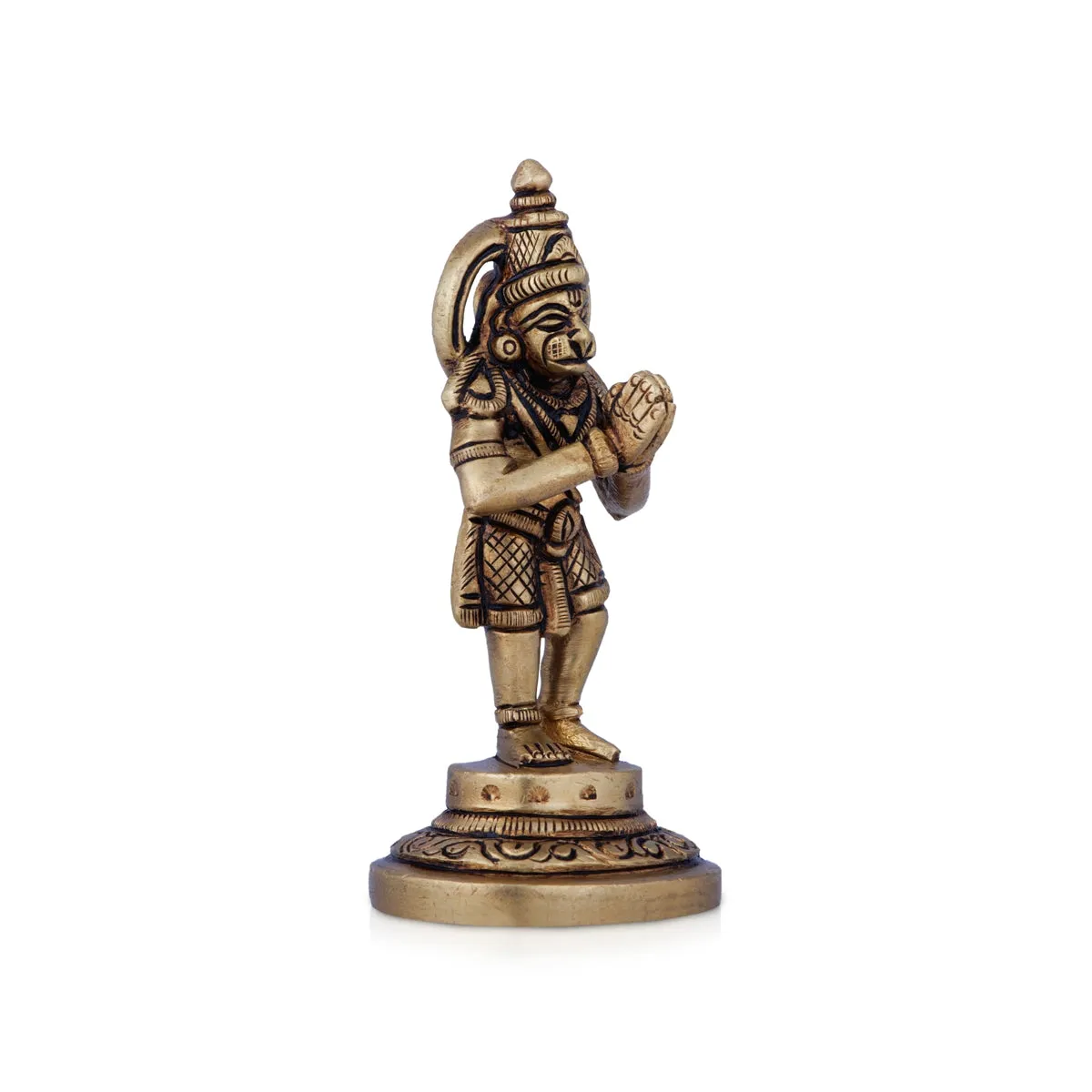 Anjaneya Statue - 3.5 x 1.5 Inches | Antique Brass Idol/ Hanuman Statue for Pooja/ 150 Gms Approx