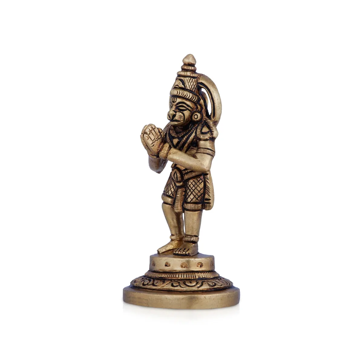 Anjaneya Statue - 3.5 x 1.5 Inches | Antique Brass Idol/ Hanuman Statue for Pooja/ 150 Gms Approx