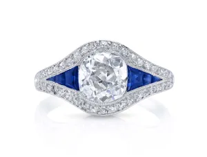 Antique  Art Deco Diamond and Sapphire Ring in Platinum (circa 1920's)