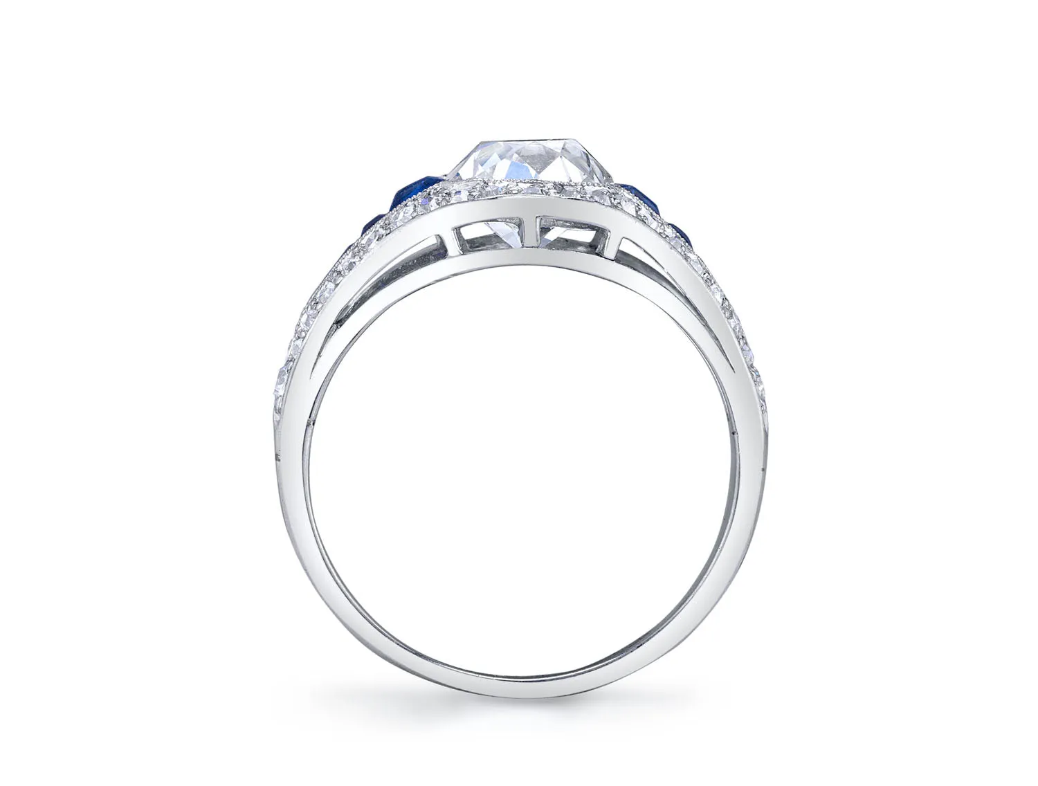 Antique  Art Deco Diamond and Sapphire Ring in Platinum (circa 1920's)