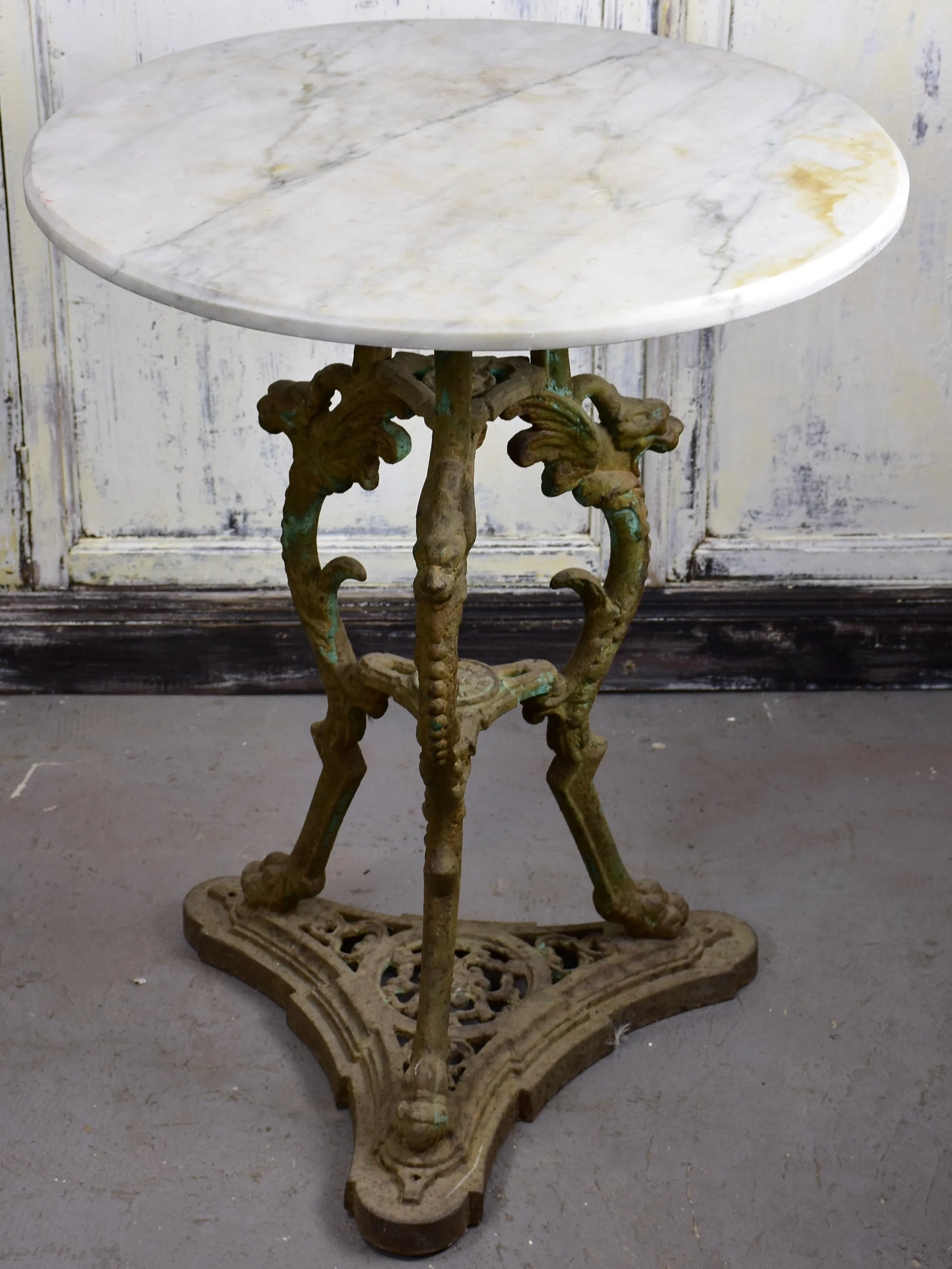 Antique French garden table with marble top