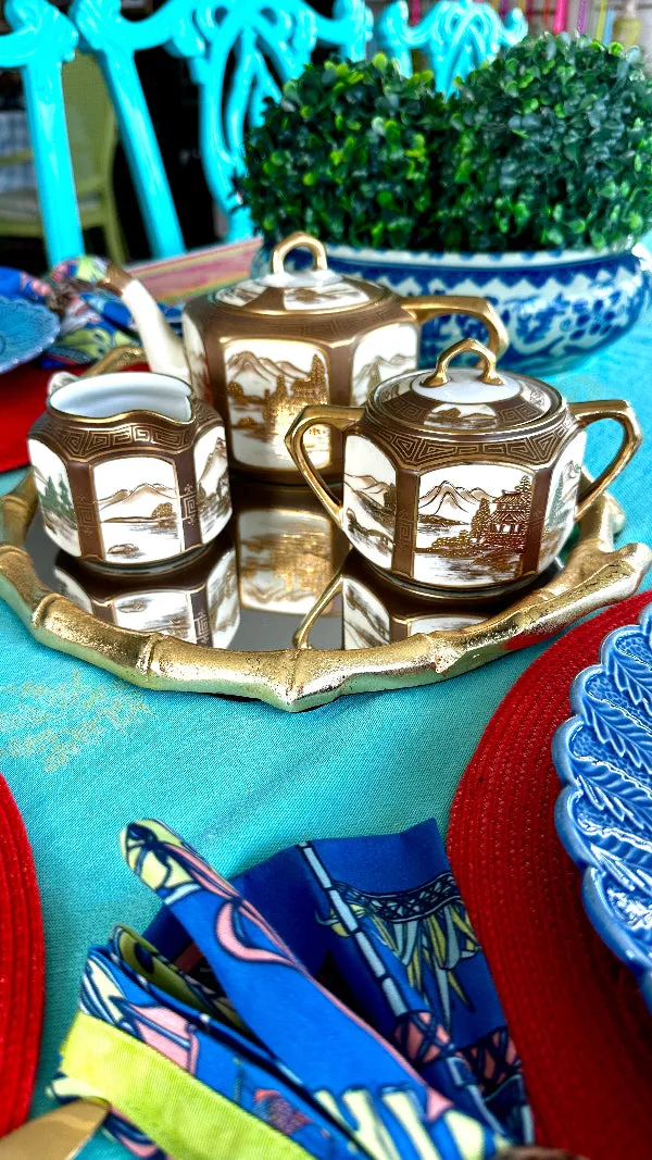 Antique Tea Set, Noritake Morimura Bros. Hand Painted, Japanese 14 piece set, 1 lidded teapot, 1 lidded sugar bowl, 1 creamer, 5 teacups, 6 saucers