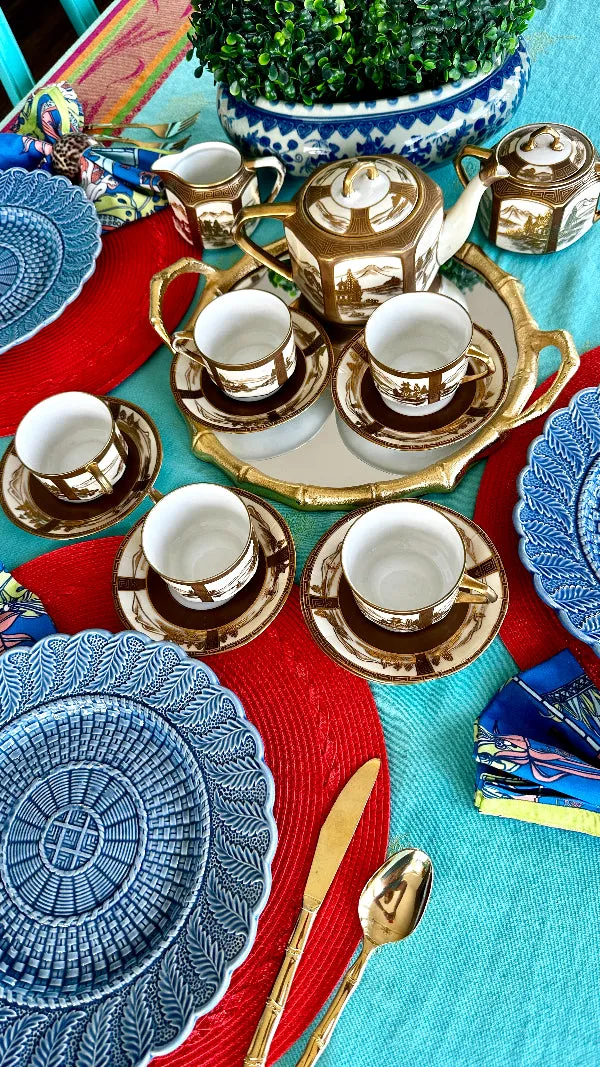 Antique Tea Set, Noritake Morimura Bros. Hand Painted, Japanese 14 piece set, 1 lidded teapot, 1 lidded sugar bowl, 1 creamer, 5 teacups, 6 saucers