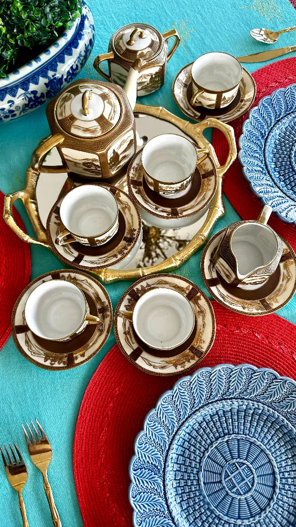 Antique Tea Set, Noritake Morimura Bros. Hand Painted, Japanese 14 piece set, 1 lidded teapot, 1 lidded sugar bowl, 1 creamer, 5 teacups, 6 saucers