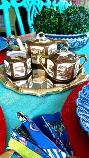 Antique Tea Set, Noritake Morimura Bros. Hand Painted, Japanese 14 piece set, 1 lidded teapot, 1 lidded sugar bowl, 1 creamer, 5 teacups, 6 saucers