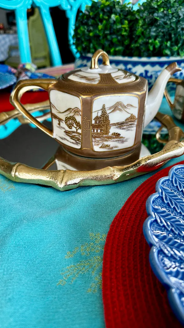 Antique Tea Set, Noritake Morimura Bros. Hand Painted, Japanese 14 piece set, 1 lidded teapot, 1 lidded sugar bowl, 1 creamer, 5 teacups, 6 saucers