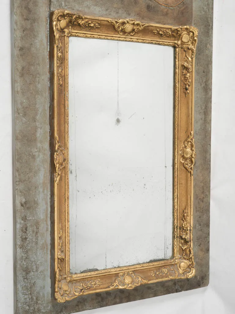 Antique Trumeau Mirror w/ Gilded Details and Distressed Patina 59"