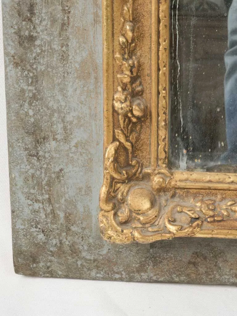 Antique Trumeau Mirror w/ Gilded Details and Distressed Patina 59"