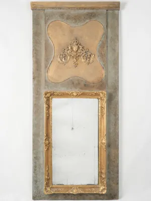 Antique Trumeau Mirror w/ Gilded Details and Distressed Patina 59"