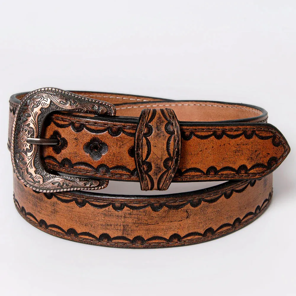 Antiqued Brown & Black Tooled Leather Belt- Western Belts for Cowgirls