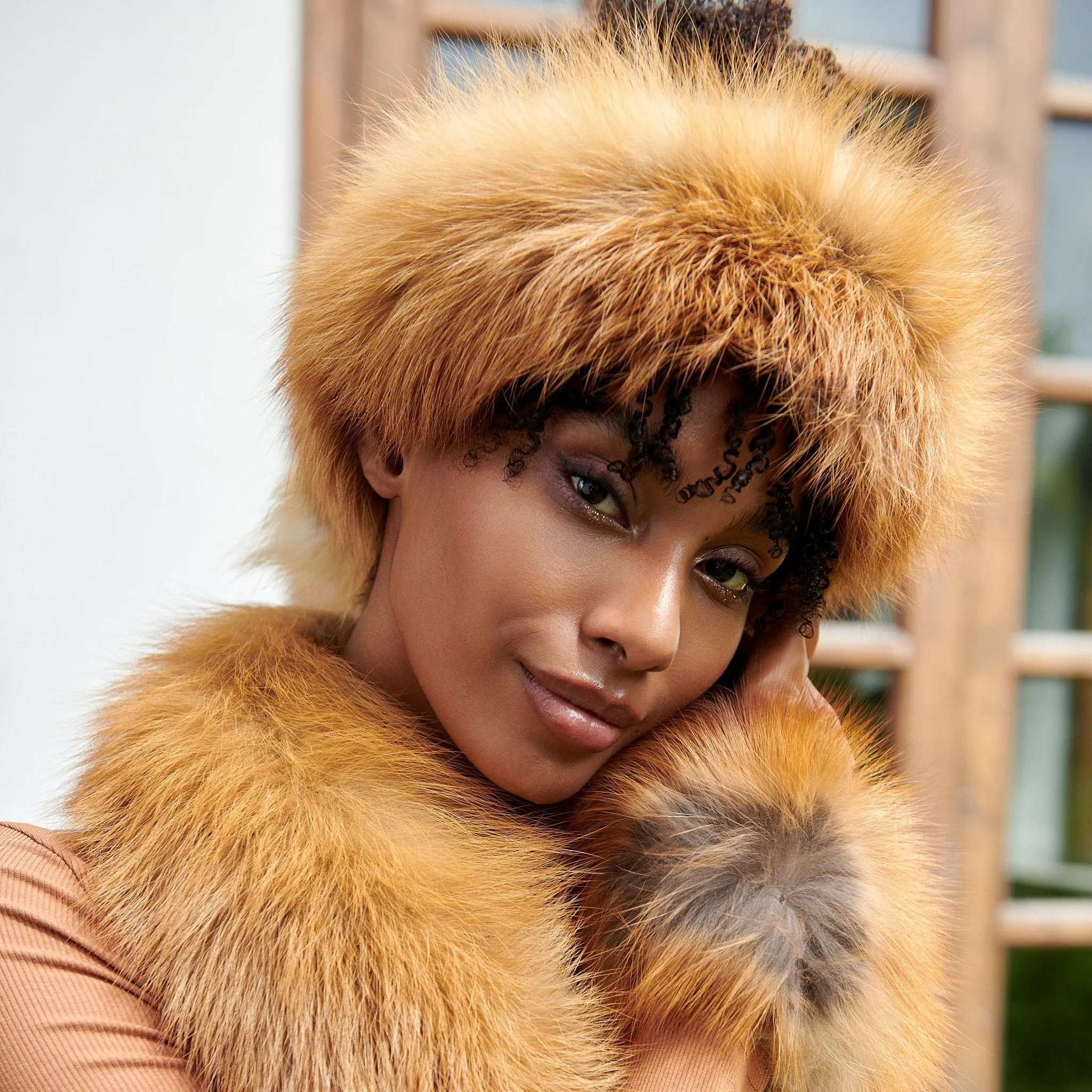 Aspen Pure Fox Fur Adjustable Headband - Affluent Cognac