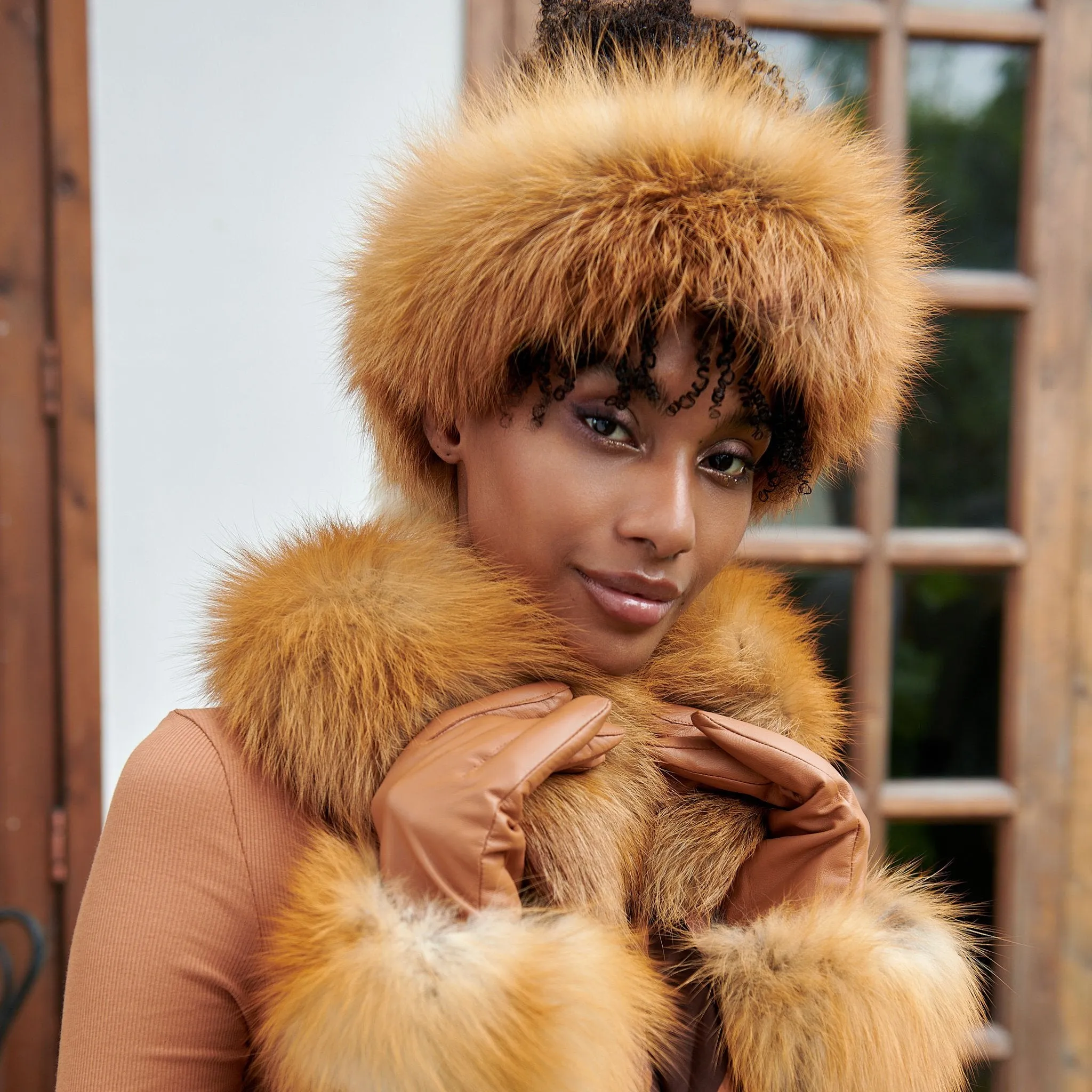 Aspen Pure Fox Fur Adjustable Headband - Affluent Cognac