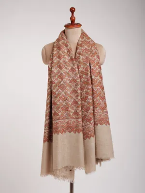 Beige Geometric Butterflies Embroidered Kashmiri Jamavar Shawl