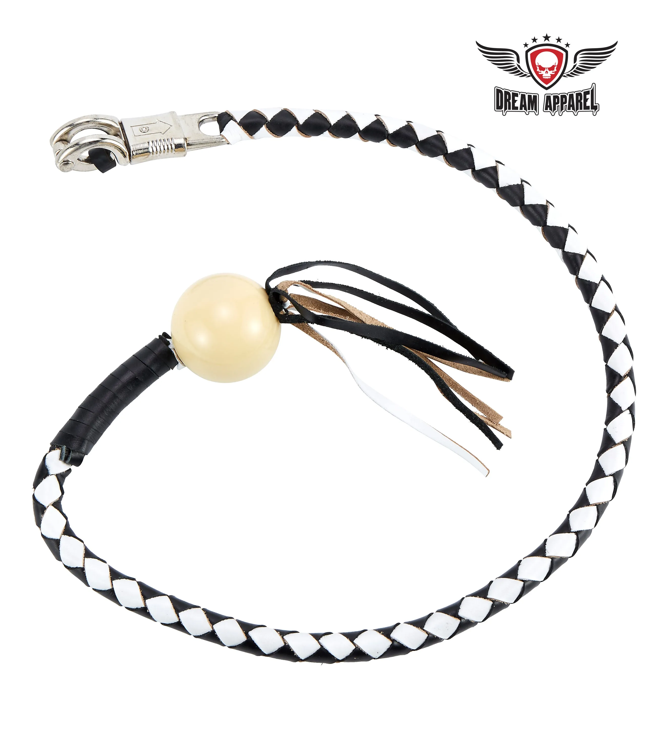 Black And White Fringed Get Back Whip W/ Pool Ball