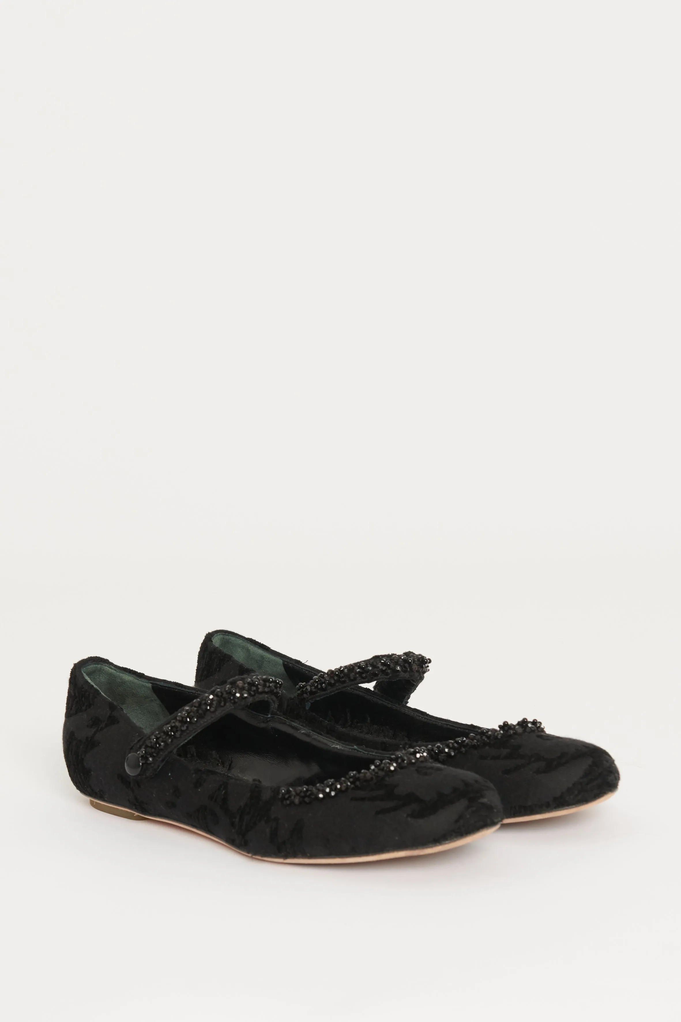 Black Cloth Embellished Ballet Pumps