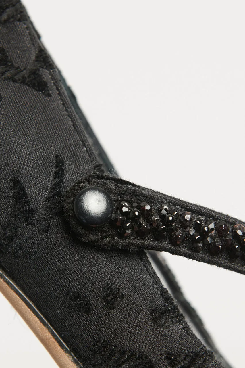 Black Cloth Embellished Ballet Pumps