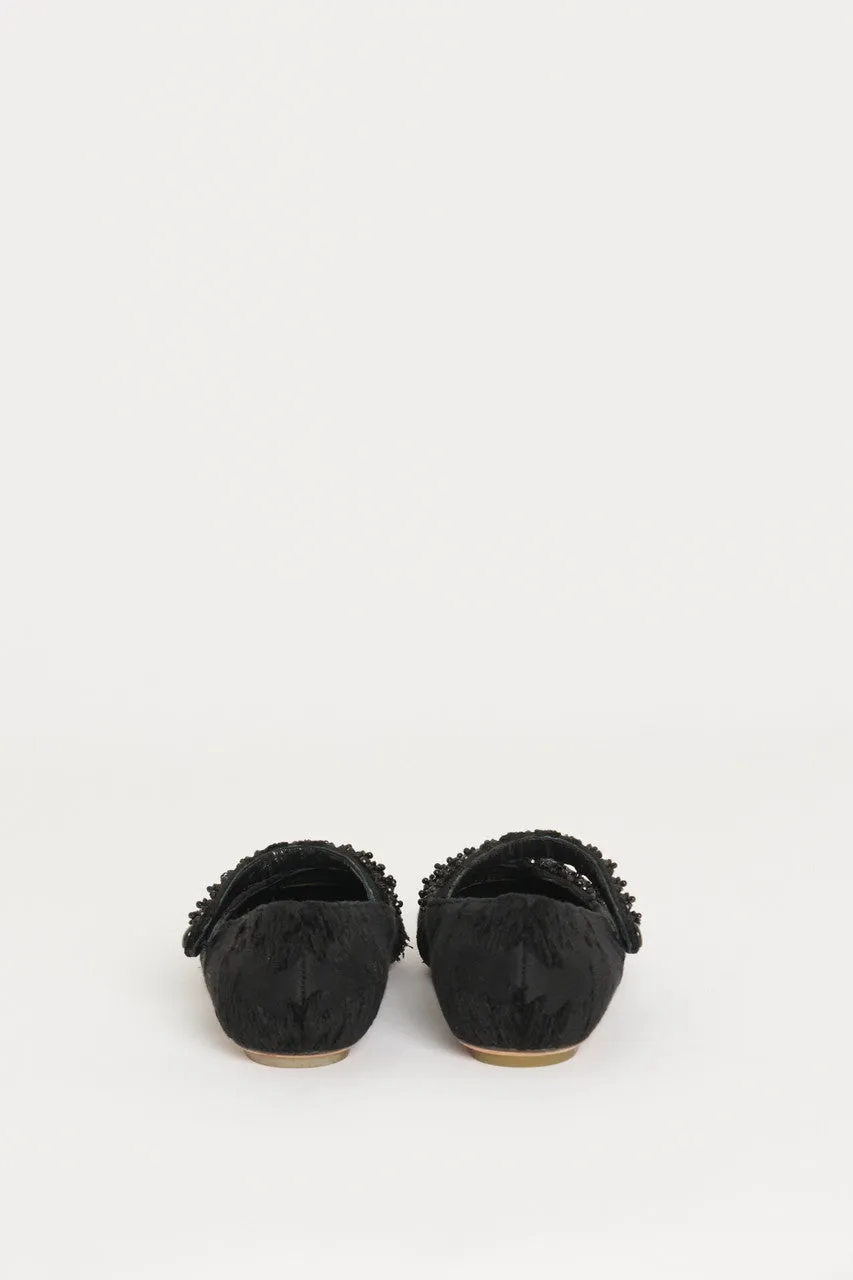 Black Cloth Embellished Ballet Pumps