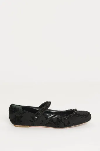 Black Cloth Embellished Ballet Pumps