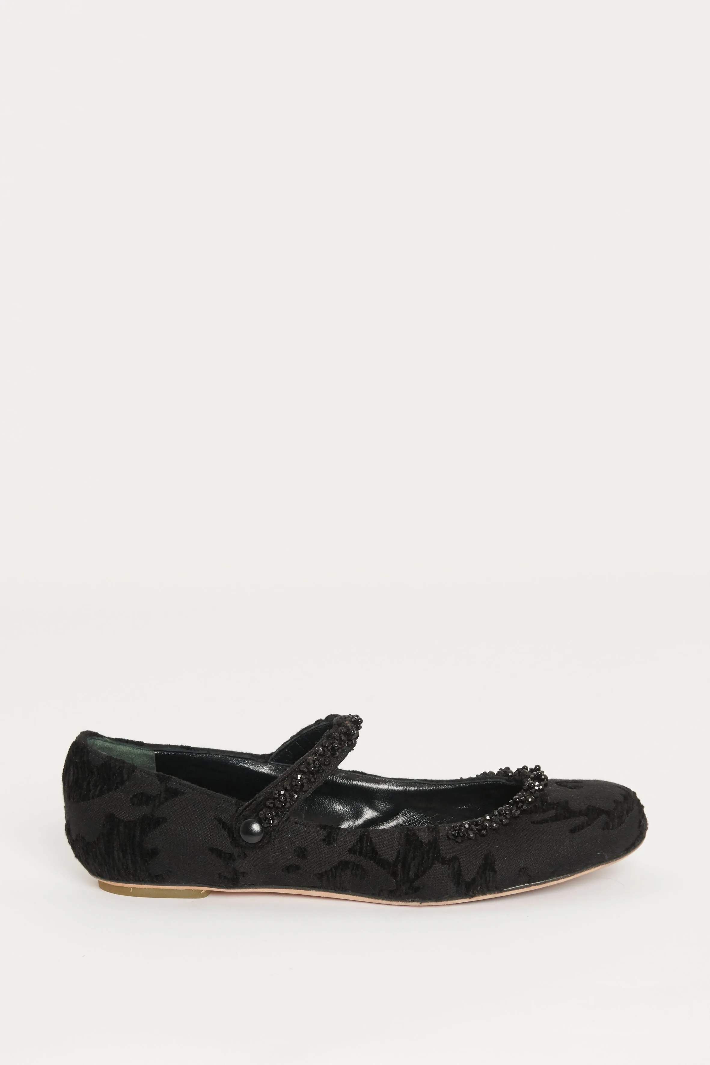 Black Cloth Embellished Ballet Pumps