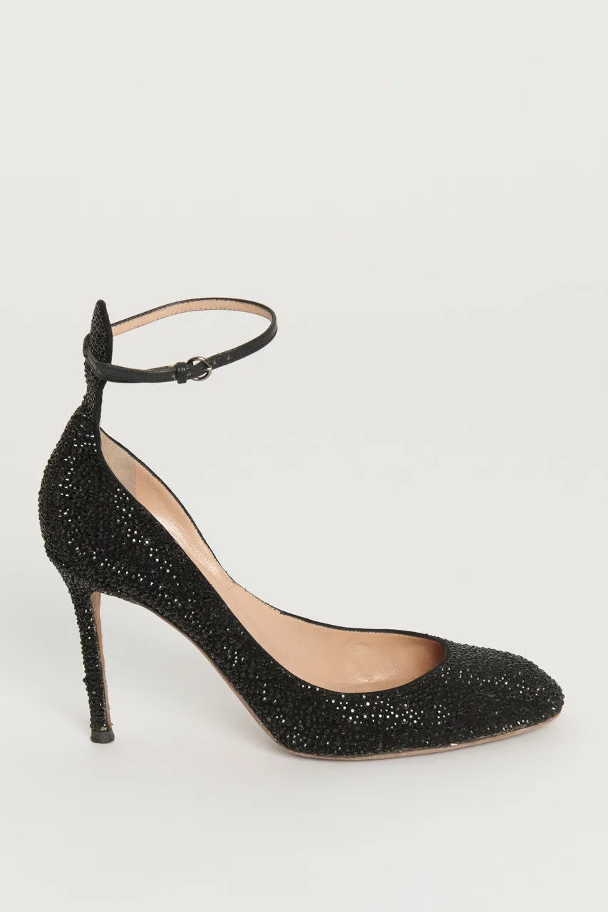 Black Crystal Embellished Preowned Pumps