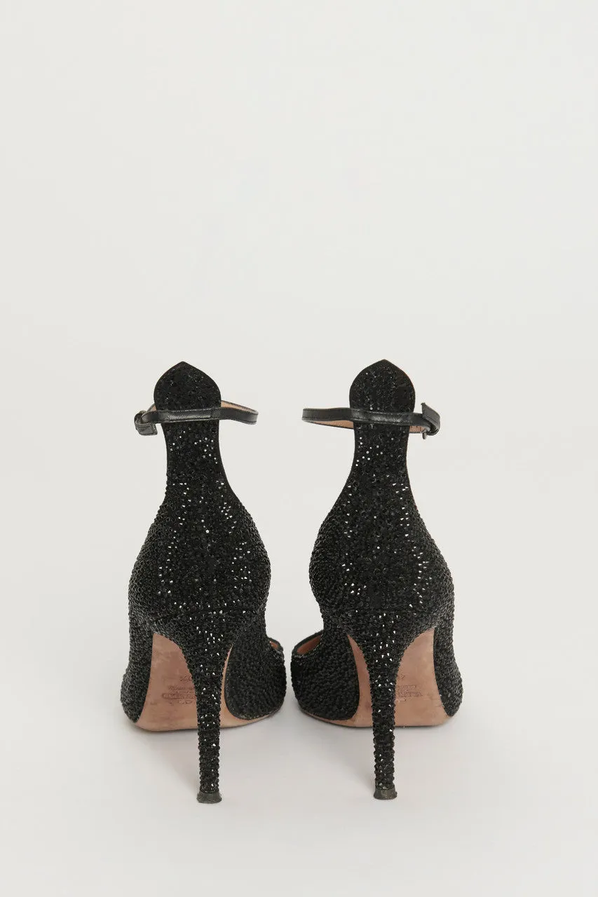 Black Crystal Embellished Preowned Pumps