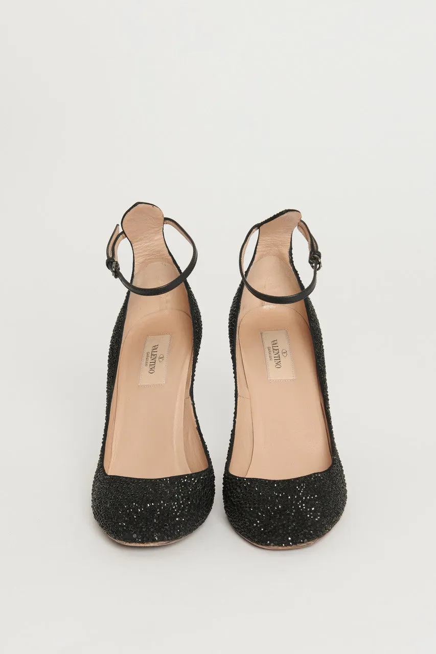 Black Crystal Embellished Preowned Pumps