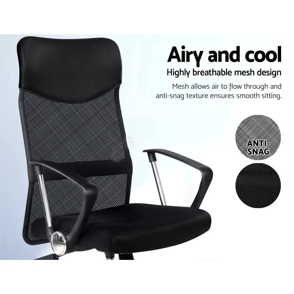 Black High Back Office Chair PU Leather Mesh Office Student Seat