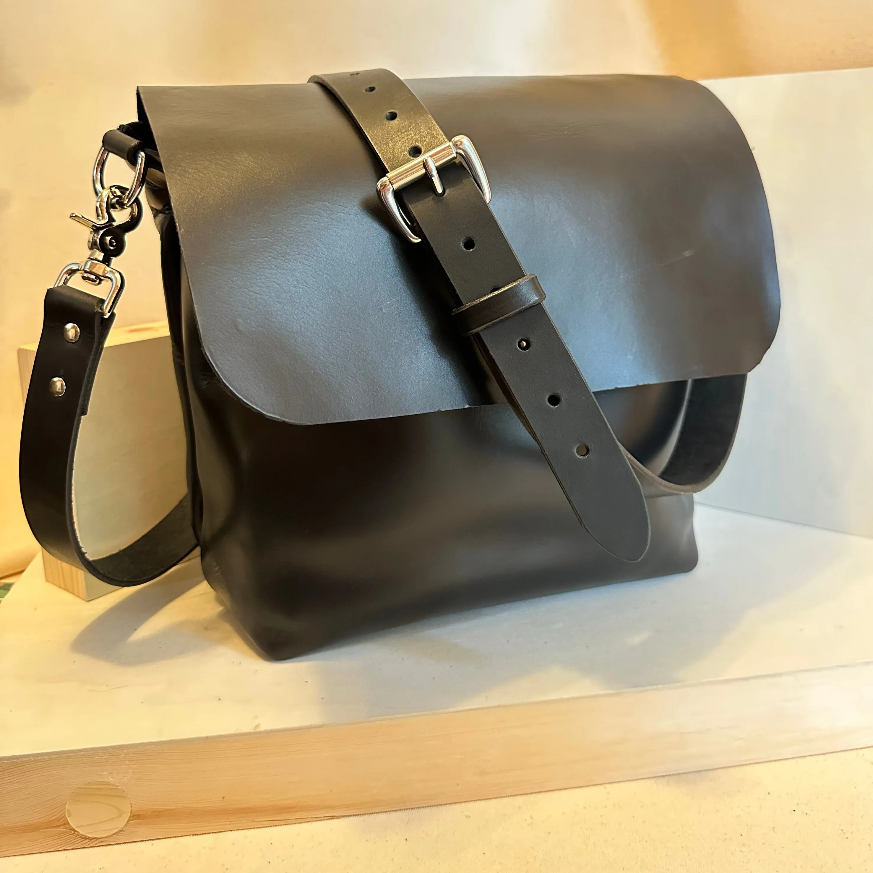 Black Leather Messenger Bag