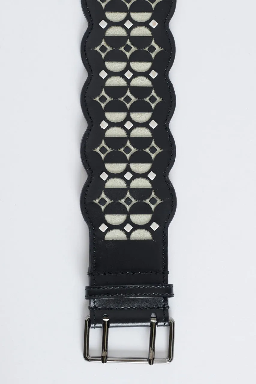 Black Leather Waist Belt With Cut Out