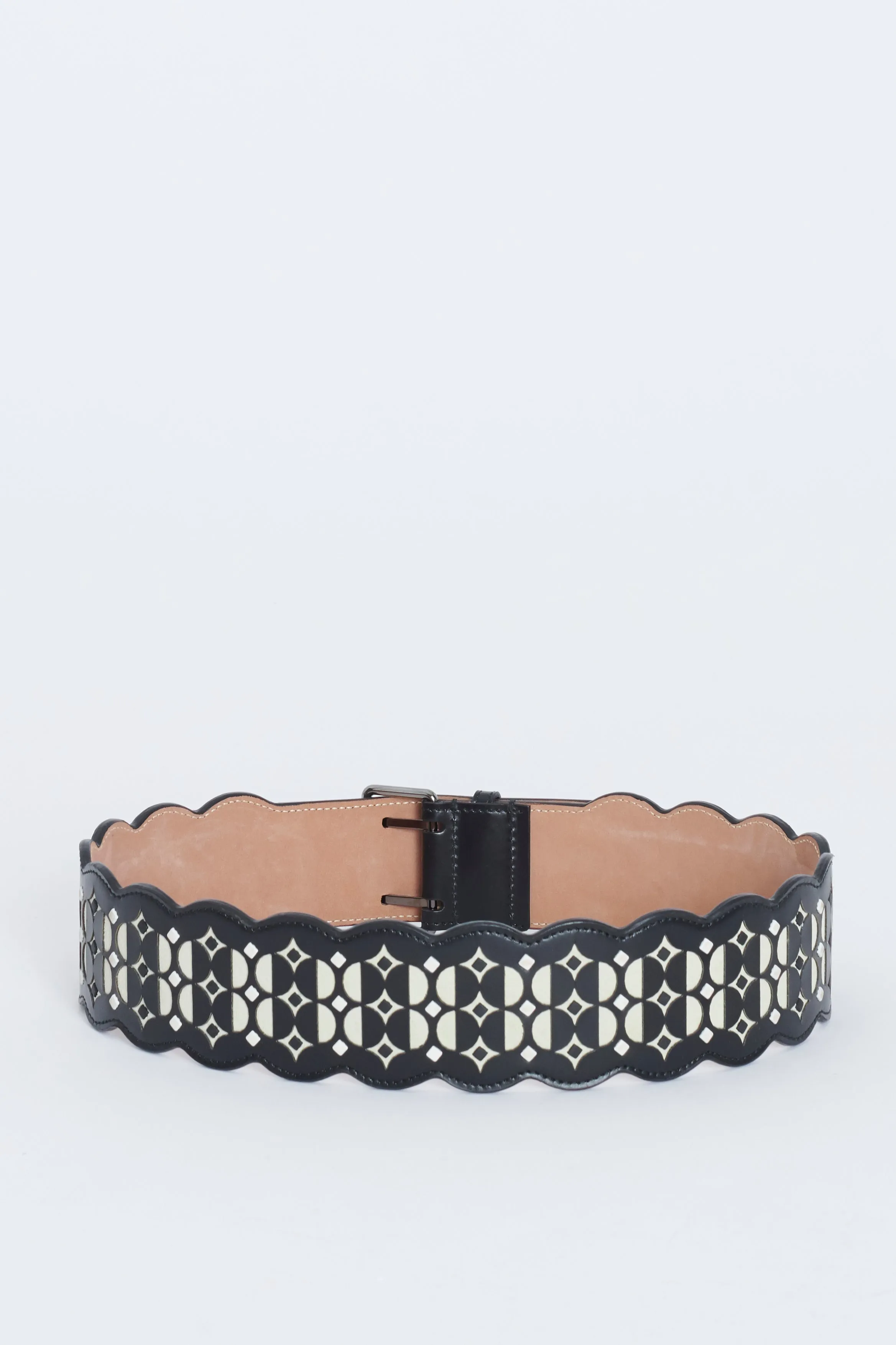 Black Leather Waist Belt With Cut Out