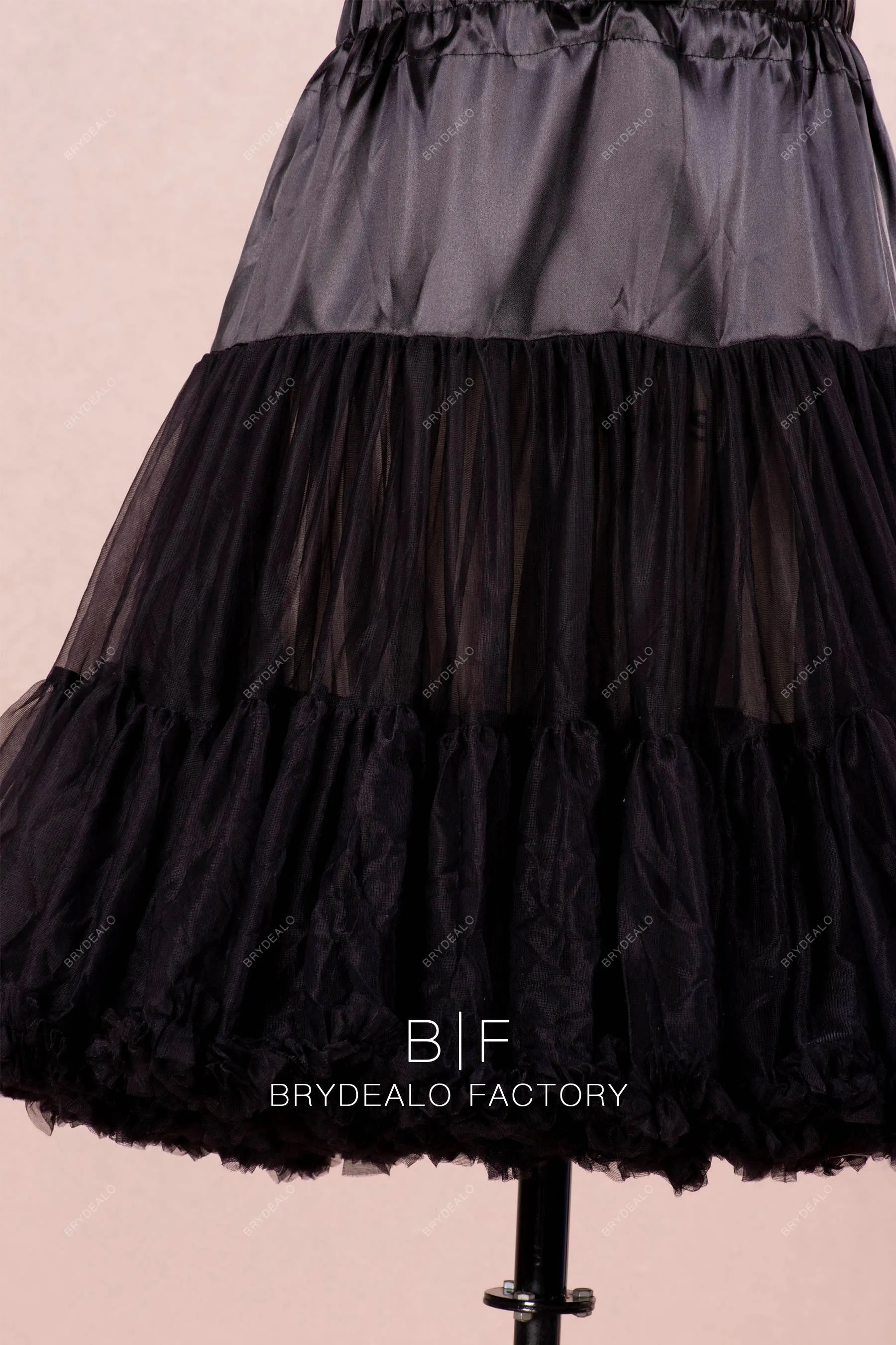 Black Mini Length Elastic Waistband Petticoat For Short Dresses