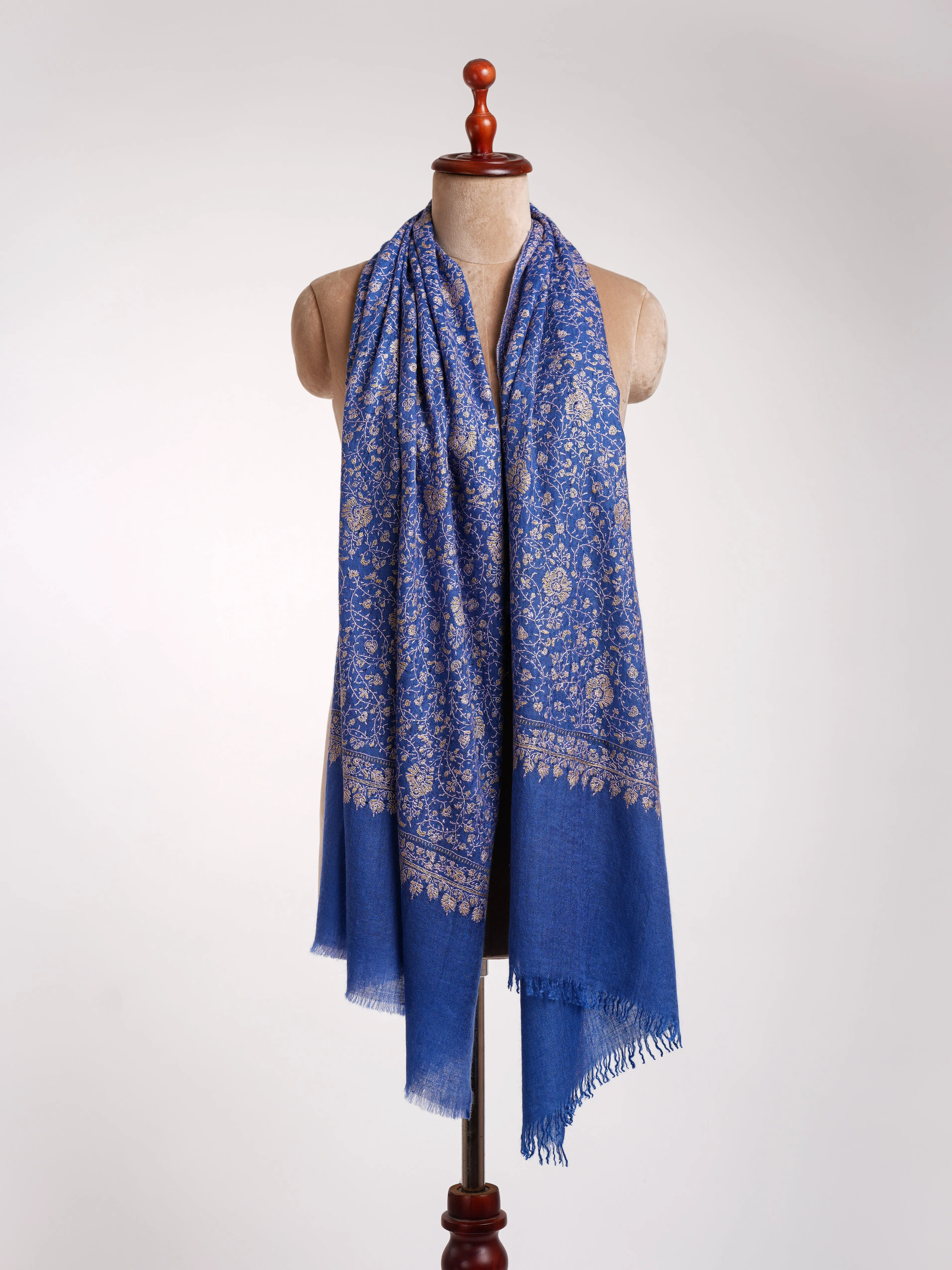 Blue Sozni Embroidered Indian Cashmere Stole