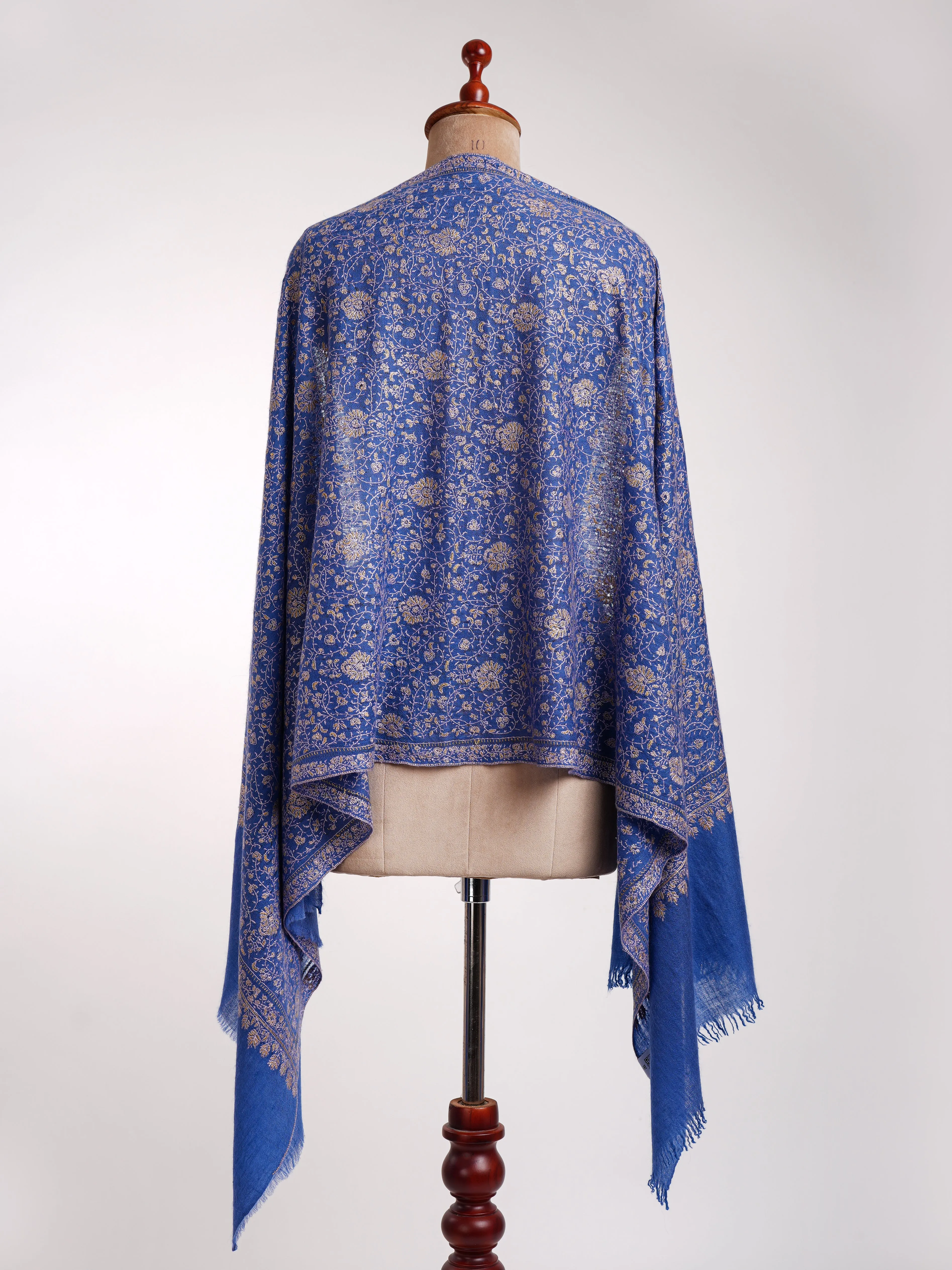 Blue Sozni Embroidered Indian Cashmere Stole