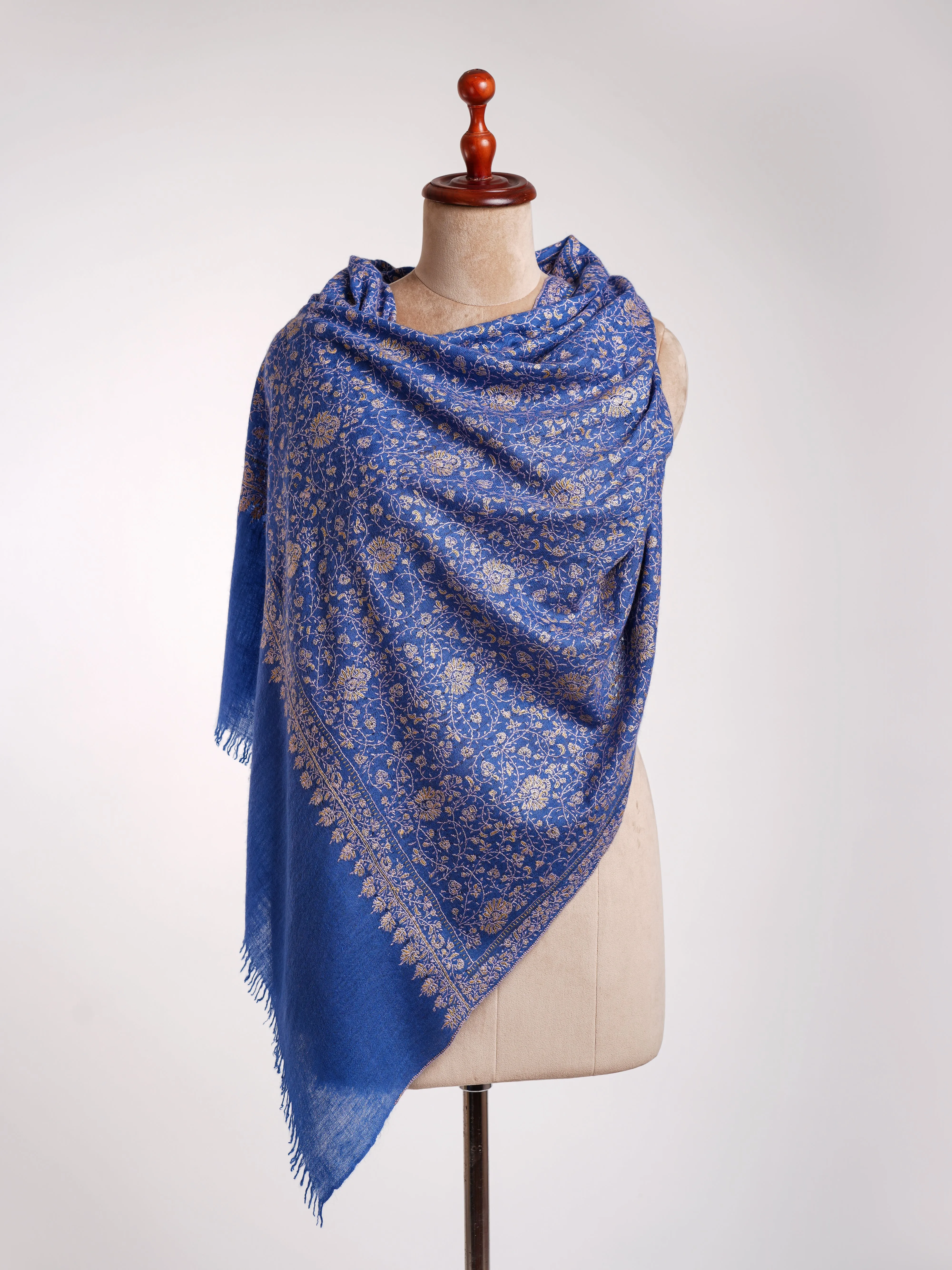 Blue Sozni Embroidered Indian Cashmere Stole