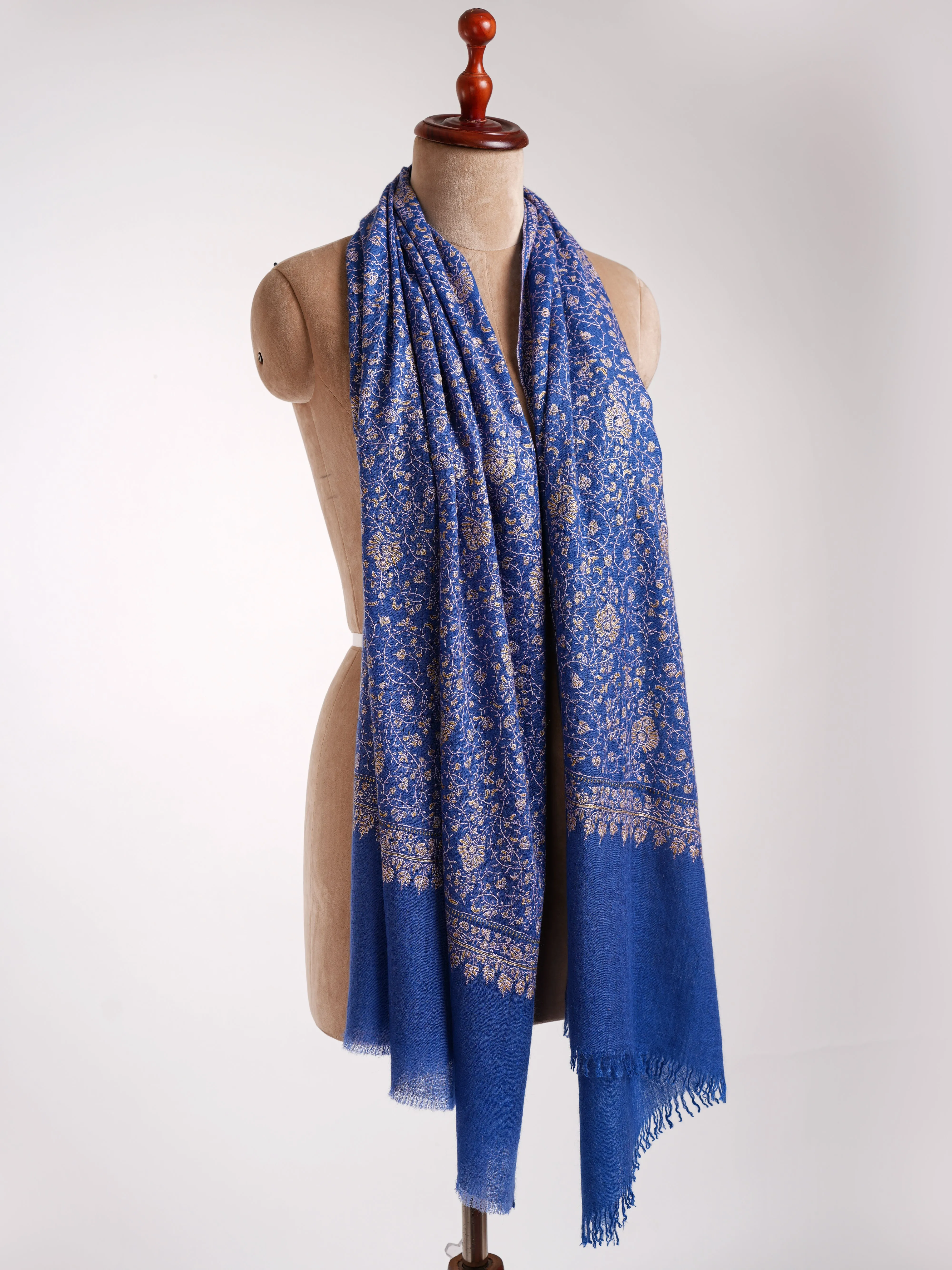 Blue Sozni Embroidered Indian Cashmere Stole