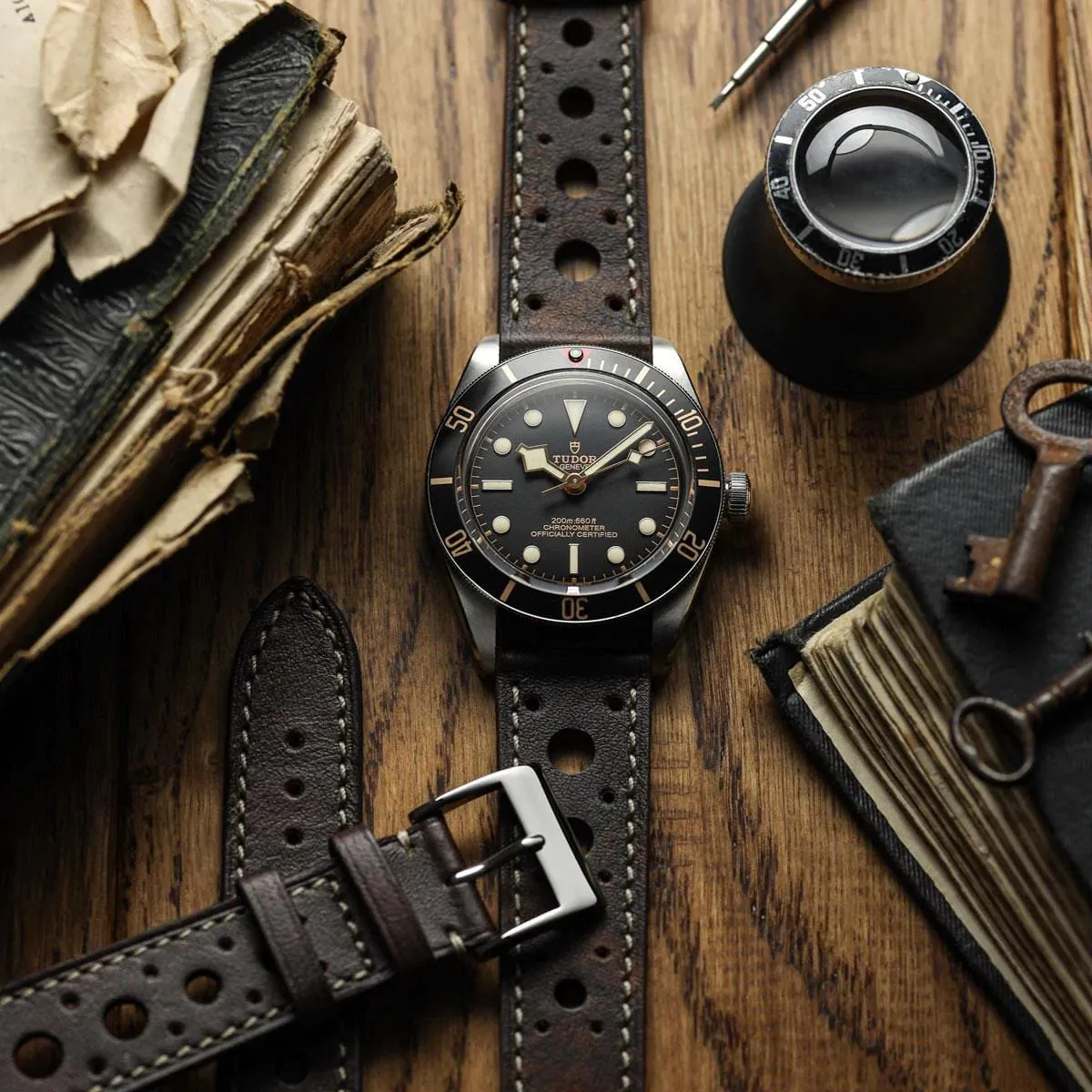 Boutsen Racing Handmade Patina Leather Watch Strap - Chocolate Brown