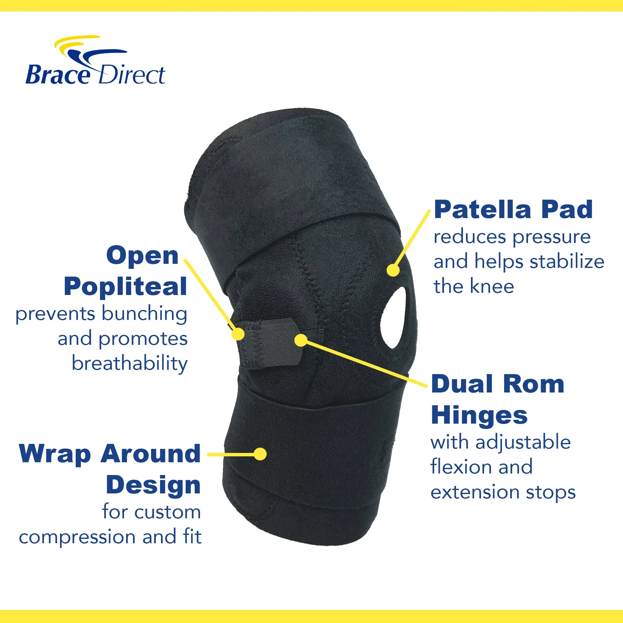 Brace Direct Hinged Knee Brace for Arthritis & Ligament Support - Adjustable ROM Knee Pain Relief