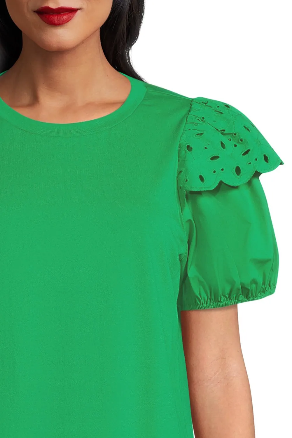 Bright Green Anglaise Embroidered Puff Sleeve Blouse