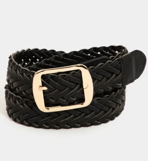 Bryce Woven Vegan Leather Belt in Black