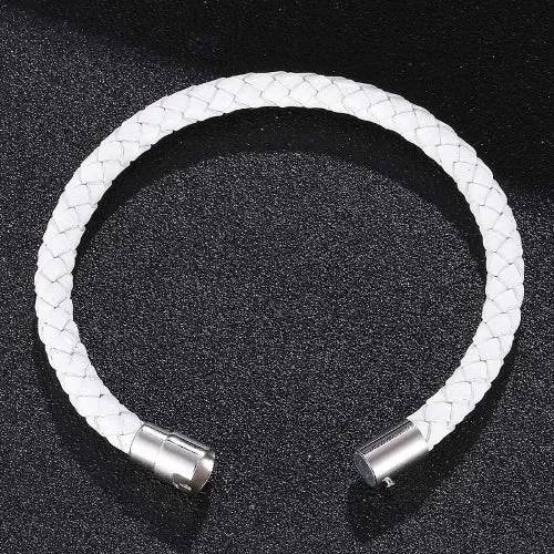 Classy Men Magnetic Leather Bracelet White