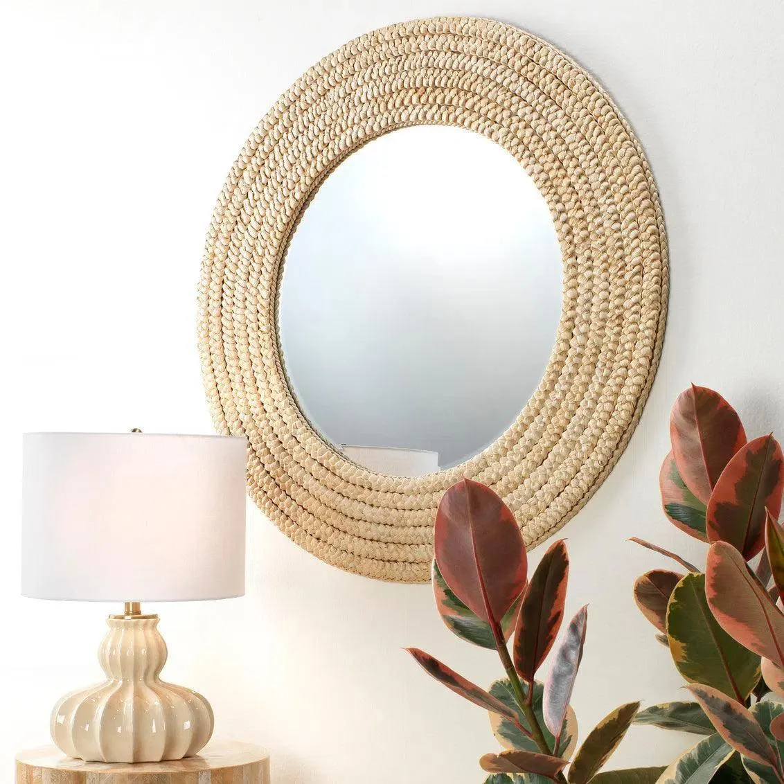 Coastal Style Round Seagrass Hand-Woven Meadow Wall Mirror