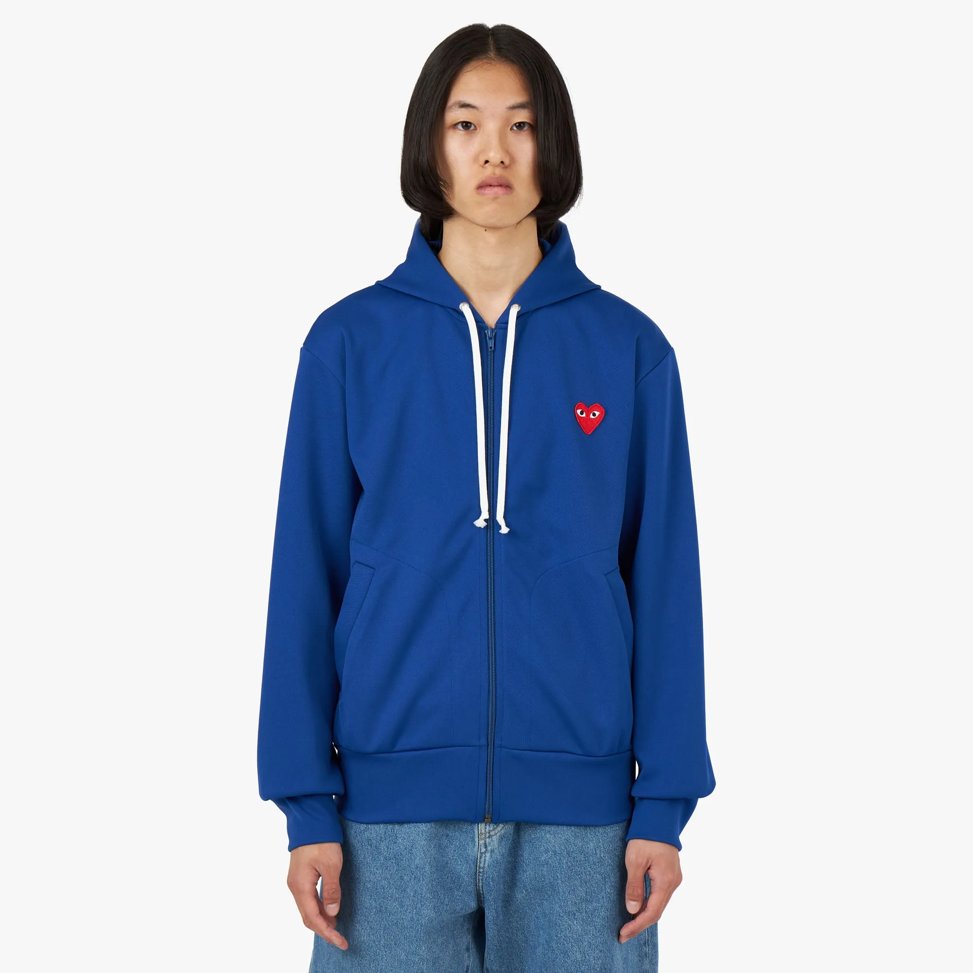 COMME des GARÇONS PLAY Red Heart Zip-Up Hoodie / Blue