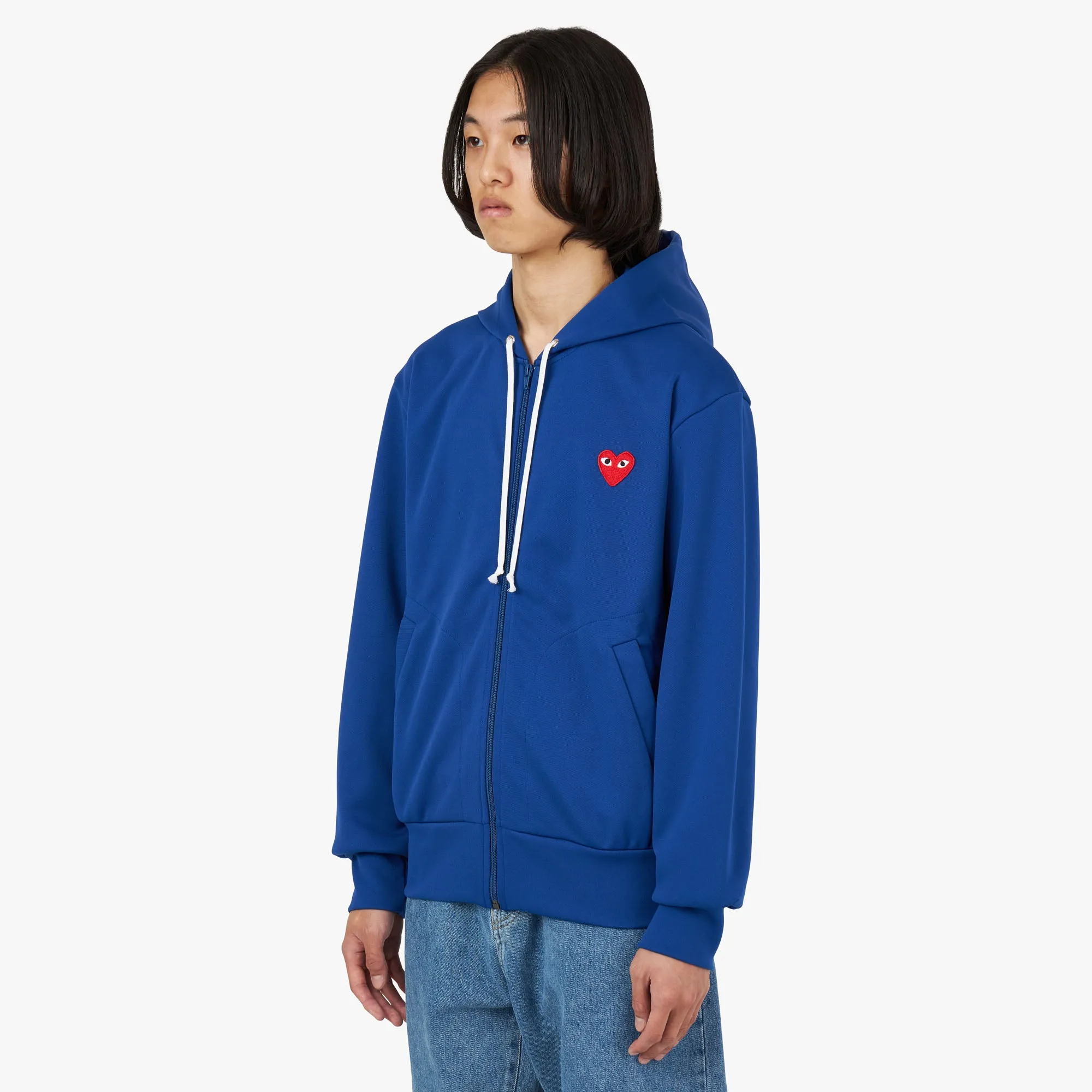 COMME des GARÇONS PLAY Red Heart Zip-Up Hoodie / Blue